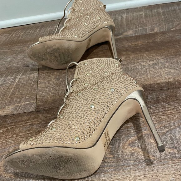 Rhinestone Booties, Laced Up Booties, Nude Heels - Picture 6 of 7